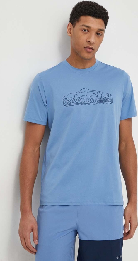 Niebieski t-shirt Columbia z nadrukiem
