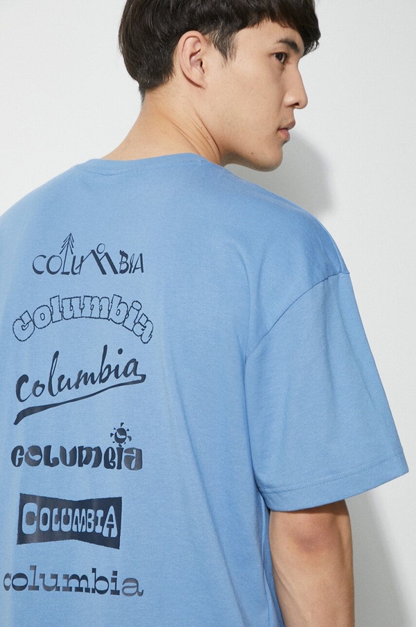 Niebieski t-shirt Columbia z nadrukiem z bawełny