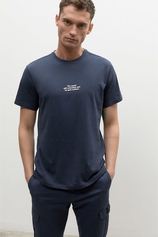 Niebieski t-shirt Ecoalf w stylu casual z krótkim rękawem z bawełny