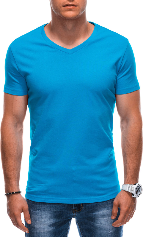 Niebieski t-shirt Edoti z krótkim rękawem z bawełny w stylu casual