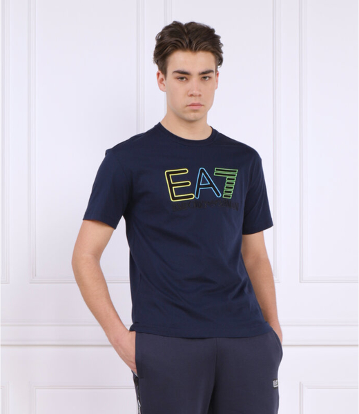 Niebieski t-shirt Emporio Armani z krótkim rękawem w młodzieżowym stylu z bawełny