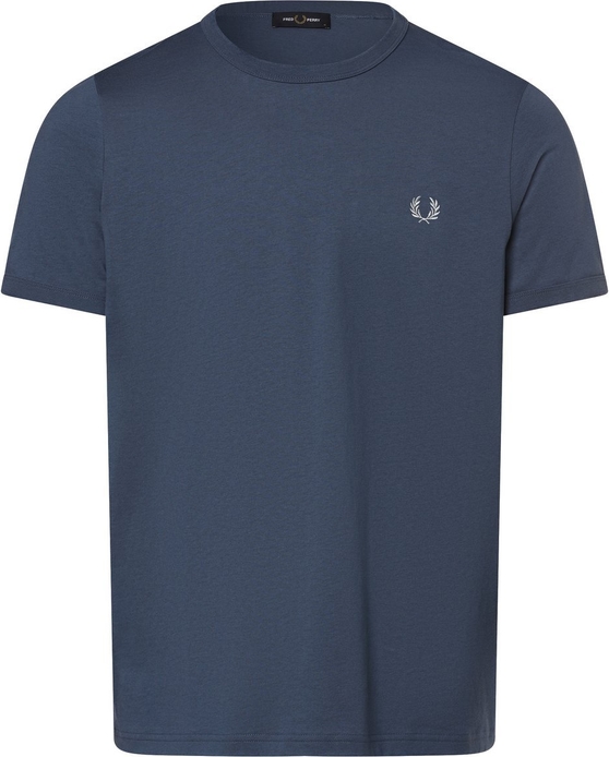 Niebieski t-shirt Fred Perry z krótkim rękawem w stylu casual z bawełny