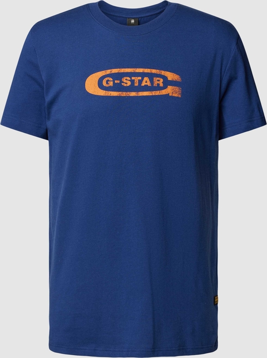 Niebieski t-shirt G-Star Raw w młodzieżowym stylu z nadrukiem z krótkim rękawem