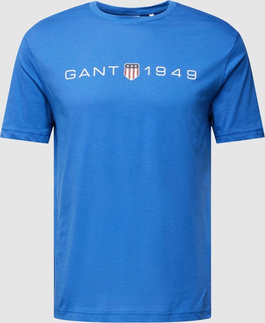 Niebieski t-shirt Gant w młodzieżowym stylu z nadrukiem z bawełny