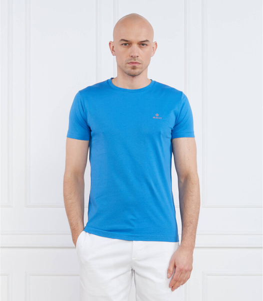 Niebieski t-shirt Gant z bawełny z krótkim rękawem w stylu casual