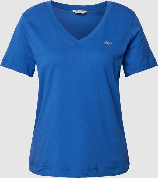 Niebieski t-shirt Gant z dekoltem w kształcie litery v z krótkim rękawem