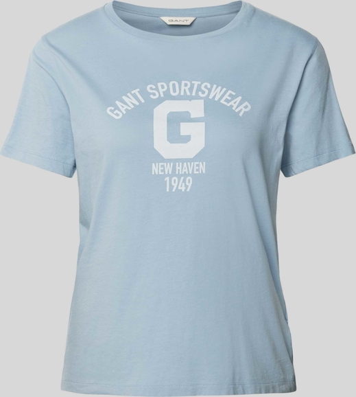 Niebieski t-shirt Gant z okrągłym dekoltem z krótkim rękawem