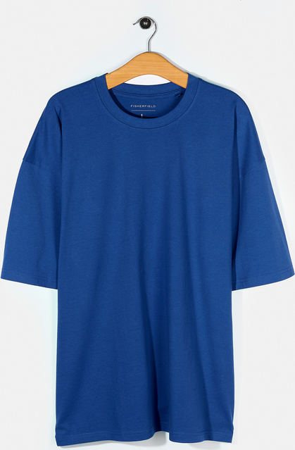 Niebieski t-shirt Gate z bawełny z krótkim rękawem w stylu casual