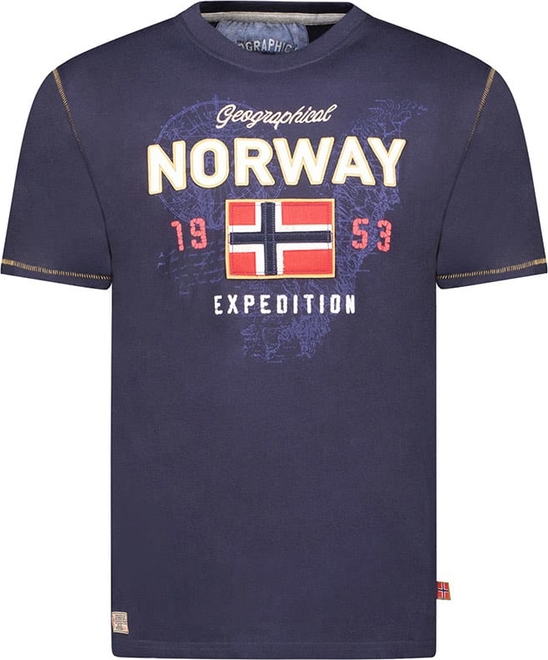 Niebieski t-shirt Geographical Norway z bawełny z krótkim rękawem