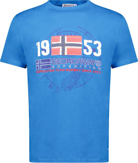 Niebieski t-shirt Geographical Norway z krótkim rękawem z bawełny