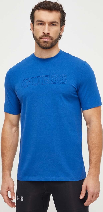 Niebieski t-shirt Guess z bawełny