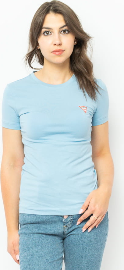 Niebieski t-shirt Guess z bawełny z okrągłym dekoltem z krótkim rękawem