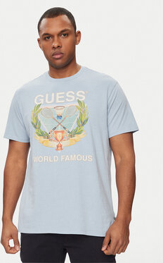 Niebieski t-shirt Guess z krótkim rękawem