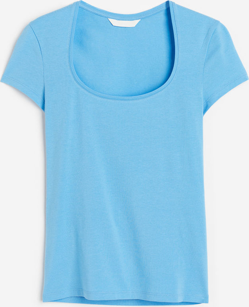 Niebieski t-shirt H & M z krótkim rękawem z dżerseju w stylu casual