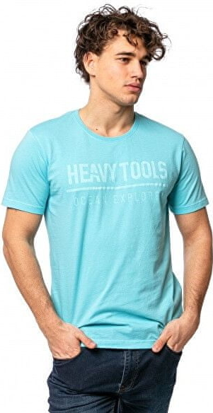 Niebieski t-shirt Heavy Tools z krótkim rękawem w młodzieżowym stylu