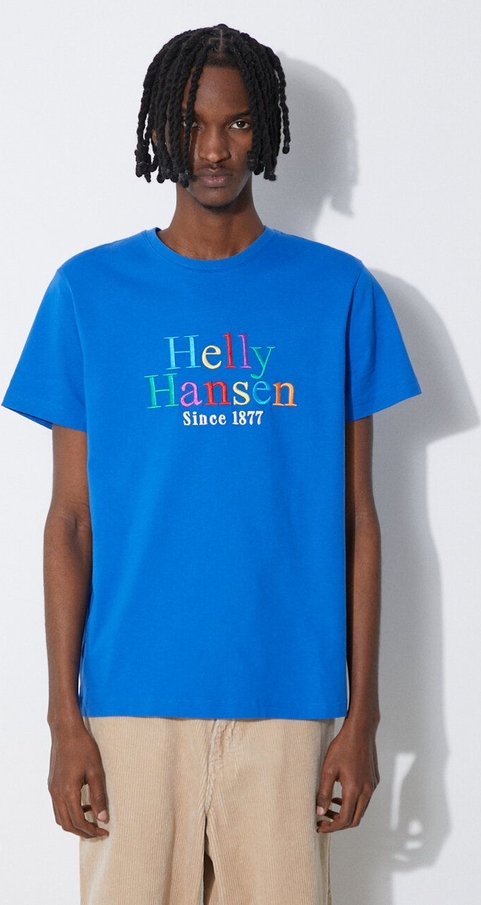 Niebieski t-shirt Helly Hansen z bawełny w młodzieżowym stylu