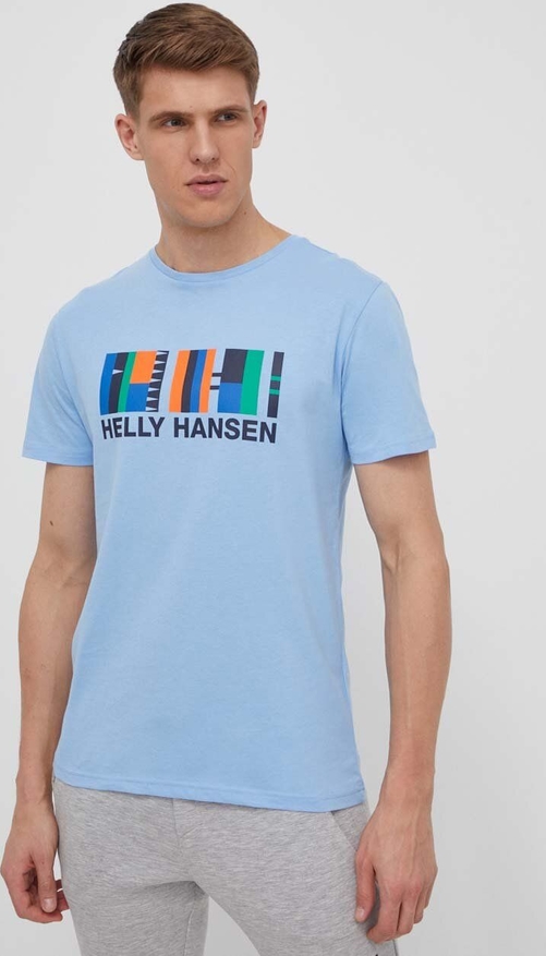 Niebieski t-shirt Helly Hansen z bawełny z krótkim rękawem w młodzieżowym stylu