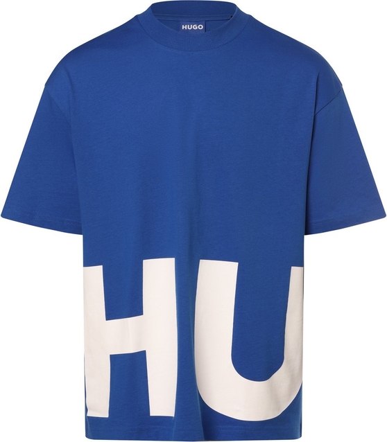 Niebieski t-shirt Hugo Blue z bawełny w młodzieżowym stylu z nadrukiem