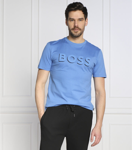 Niebieski t-shirt Hugo Boss w młodzieżowym stylu z krótkim rękawem