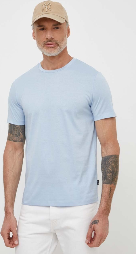 Niebieski t-shirt Hugo Boss w stylu casual z bawełny z krótkim rękawem