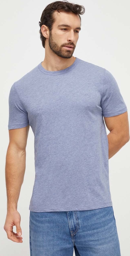Niebieski t-shirt Hugo Boss w stylu casual z krótkim rękawem z bawełny
