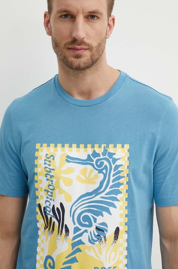 Niebieski t-shirt Hugo Boss z bawełny w młodzieżowym stylu