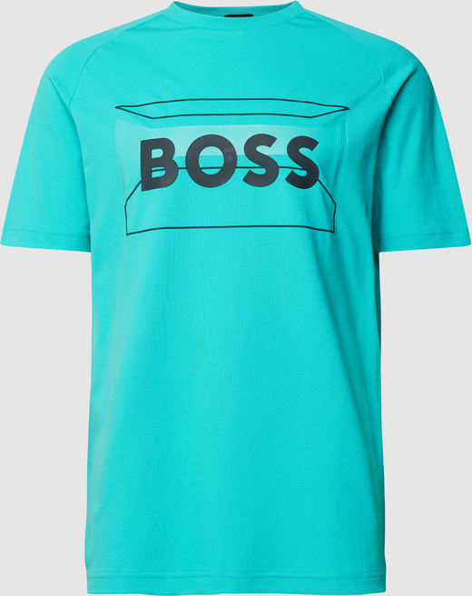 Niebieski t-shirt Hugo Boss z bawełny w młodzieżowym stylu z nadrukiem