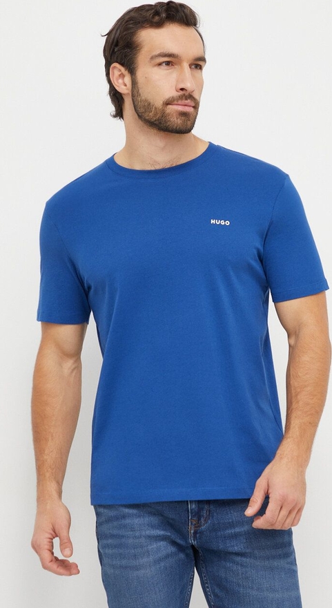 Niebieski t-shirt Hugo Boss z bawełny z krótkim rękawem