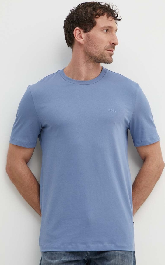 Niebieski t-shirt Hugo Boss z bawełny z krótkim rękawem w stylu casual