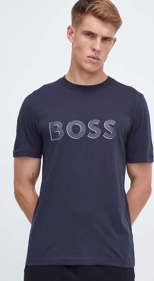 Niebieski t-shirt Hugo Boss z krótkim rękawem w młodzieżowym stylu z bawełny