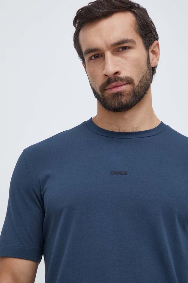 Niebieski t-shirt Hugo Boss z krótkim rękawem w stylu casual z bawełny