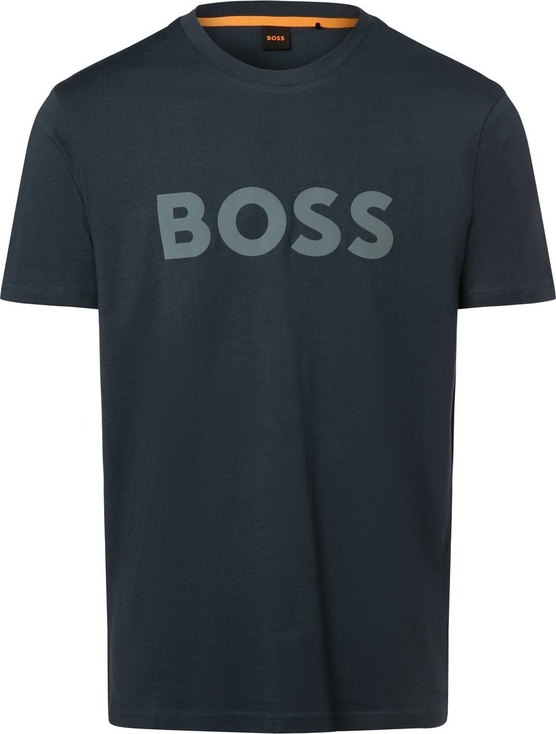 Niebieski t-shirt Hugo Boss z krótkim rękawem z nadrukiem z bawełny
