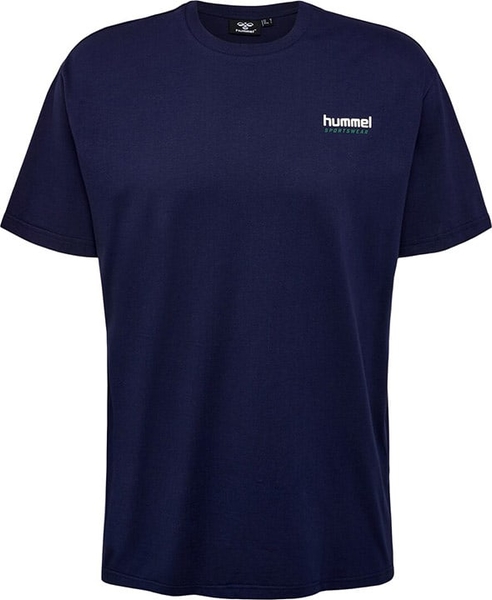 Niebieski t-shirt Hummel w stylu casual z krótkim rękawem z bawełny