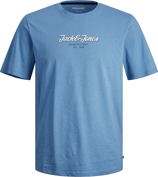 Niebieski t-shirt Jack & Jones w młodzieżowym stylu z bawełny