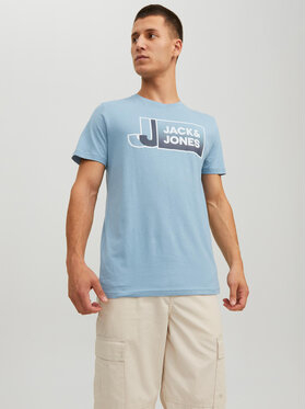 Niebieski t-shirt Jack & Jones w młodzieżowym stylu z krótkim rękawem
