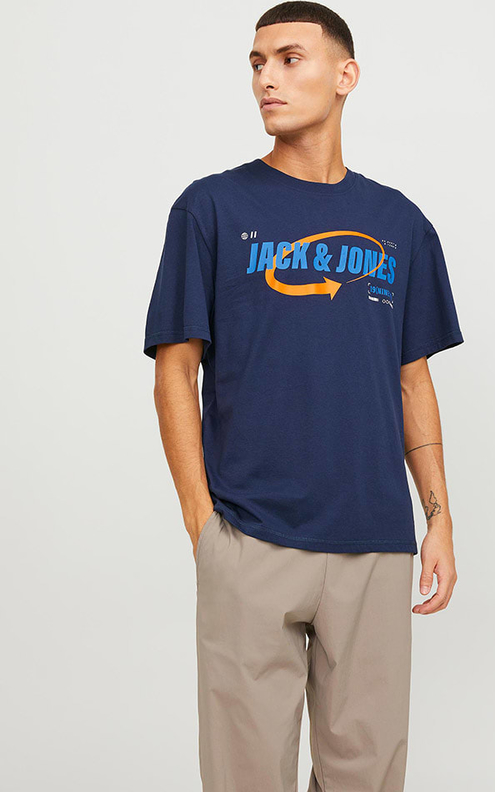 Niebieski t-shirt Jack & Jones z bawełny z krótkim rękawem