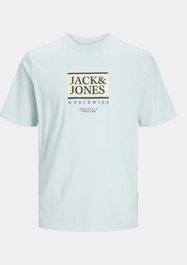 Niebieski t-shirt Jack & Jones z krótkim rękawem w młodzieżowym stylu