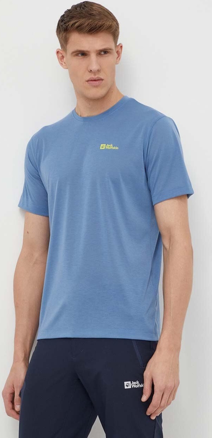 Niebieski t-shirt Jack Wolfskin w sportowym stylu z krótkim rękawem