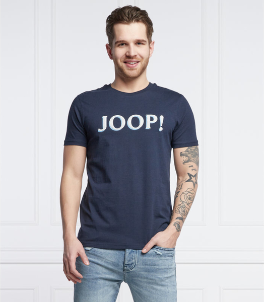 Niebieski t-shirt Joop! z krótkim rękawem w młodzieżowym stylu