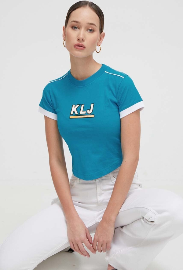 Niebieski t-shirt Karl Lagerfeld w młodzieżowym stylu z bawełny z krótkim rękawem