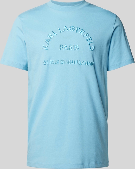 Niebieski t-shirt Karl Lagerfeld w młodzieżowym stylu z krótkim rękawem z bawełny
