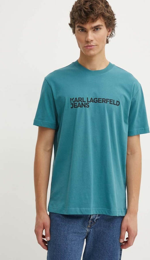 Niebieski t-shirt Karl Lagerfeld z krótkim rękawem
