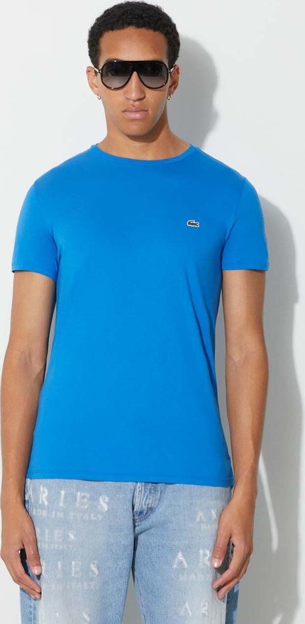 Niebieski t-shirt Lacoste z bawełny