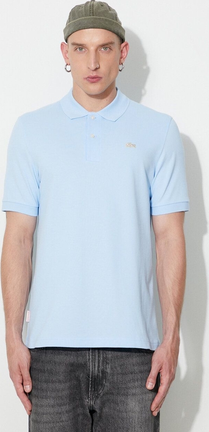 Niebieski t-shirt Lacoste z krótkim rękawem w stylu casual