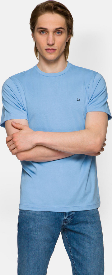 Niebieski t-shirt LANCERTO w stylu casual z bawełny z krótkim rękawem