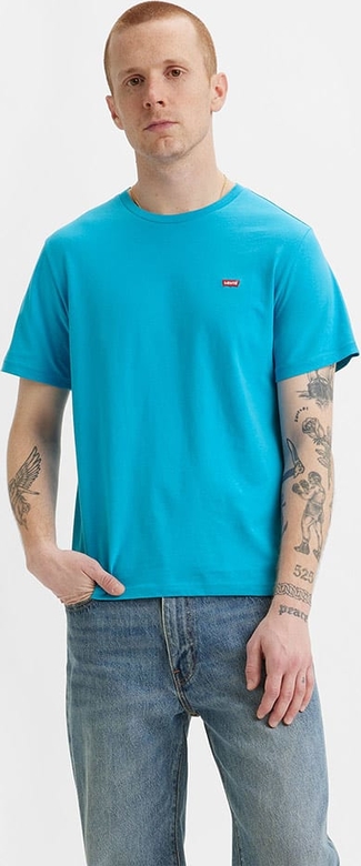 Niebieski t-shirt Levis w stylu casual z bawełny z krótkim rękawem