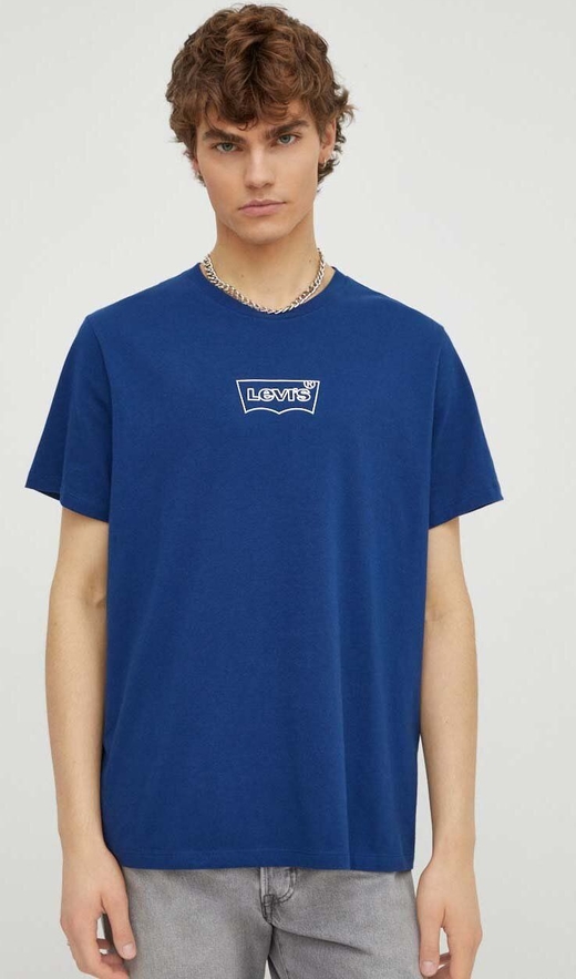 Niebieski t-shirt Levis z krótkim rękawem w młodzieżowym stylu