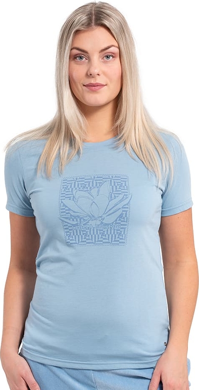Niebieski t-shirt Luhta z okrągłym dekoltem z bawełny z krótkim rękawem