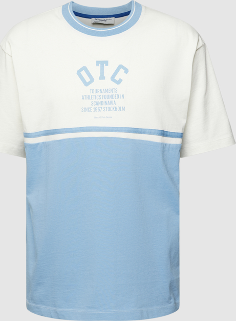 Niebieski t-shirt Marc O'Polo DENIM z nadrukiem z bawełny w młodzieżowym stylu