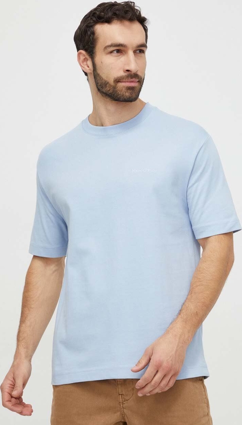 Niebieski t-shirt Marc O'Polo z bawełny z krótkim rękawem